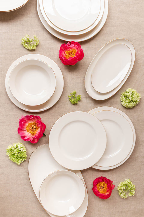 Soley | Ceyda | Altın Kenarlı 24 Parça 6 Kişilik Porselen Yemek Takımı