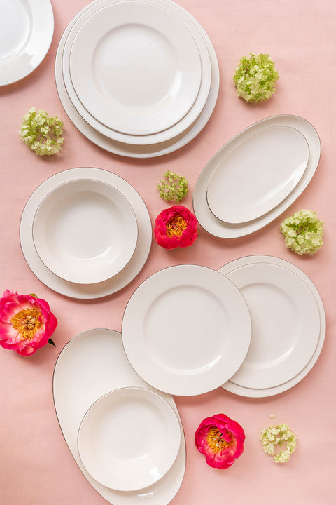 Soley | Ceyda | Gümüş Kenarlı 24 Parça 6 Kişilik Porselen Yemek Takımı