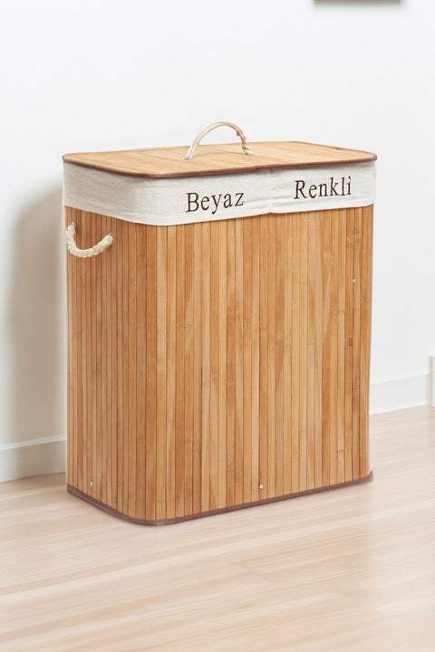Foldi | Bamboo Çift Hazneli Örme Çamaşır Sepeti
