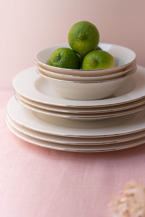 Soley | Ceyda | Gümüş Kenarlı 24 Parça 6 Kişilik Porselen Yemek Takımı