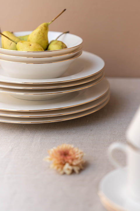 Soley | Ceyda | Altın Kenarlı 24 Parça 6 Kişilik Porselen Yemek Takımı