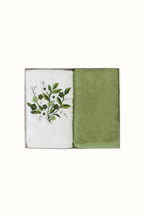 Bennu Bambu | 2’li Nakışlı El ve Yüz Havlusu Seti | 50x90 cm