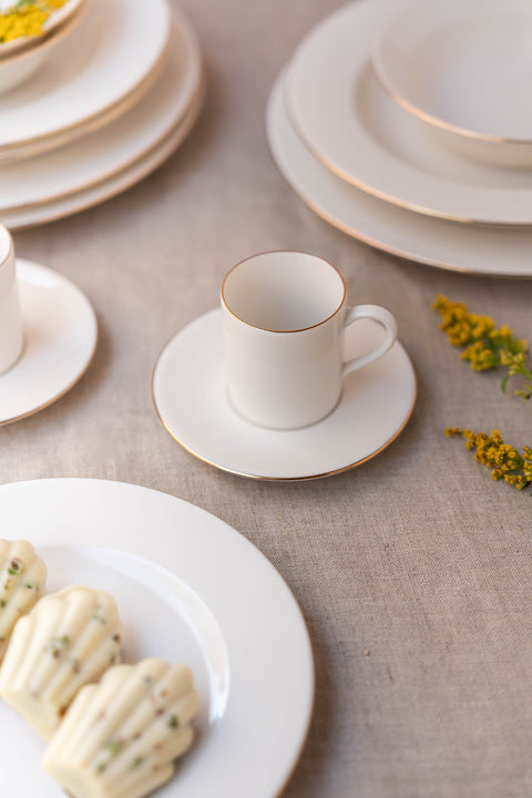 Ceyda | Altın Kenarlı 12 Parça 6 Kişilik Porselen Kahve Fincan Takımı