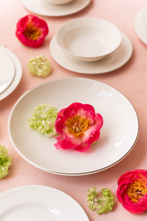 Ceyda | Platin Kenarlı 24 Parça 6 Kişilik Porselen Yemek Takımı