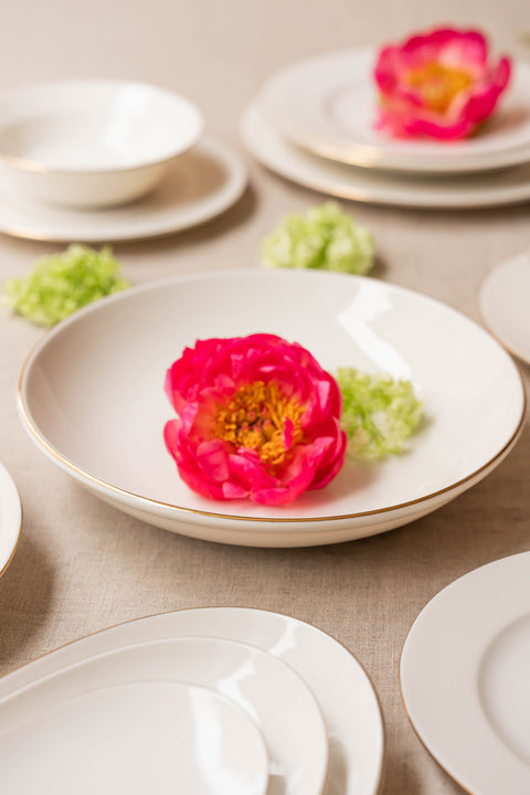 Ceyda | Altın Kenarlı 24 Parça 6 Kişilik Porselen Yemek Takımı