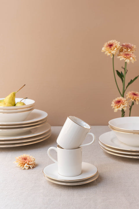 Soley | Ceyda | Altın Kenarlı 12 Parça 6 Kişilik Porselen Kahve Fincan Takımı