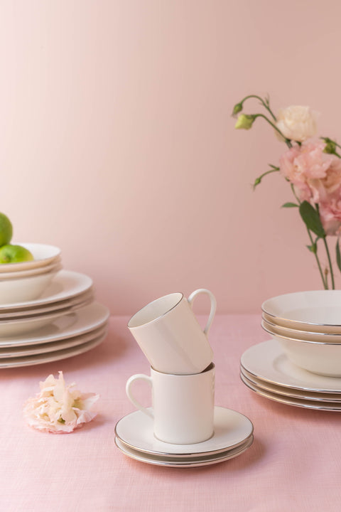 Soley | Ceyda | Gümüş Kenarlı 12 Parça 6 Kişilik Kahve Fincan Takımı