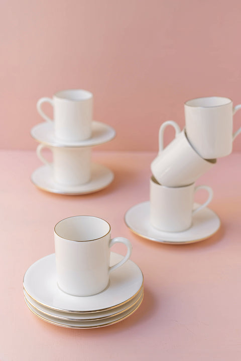 Soley | Ceyda | Gümüş Kenarlı 12 Parça 6 Kişilik Kahve Fincan Takımı