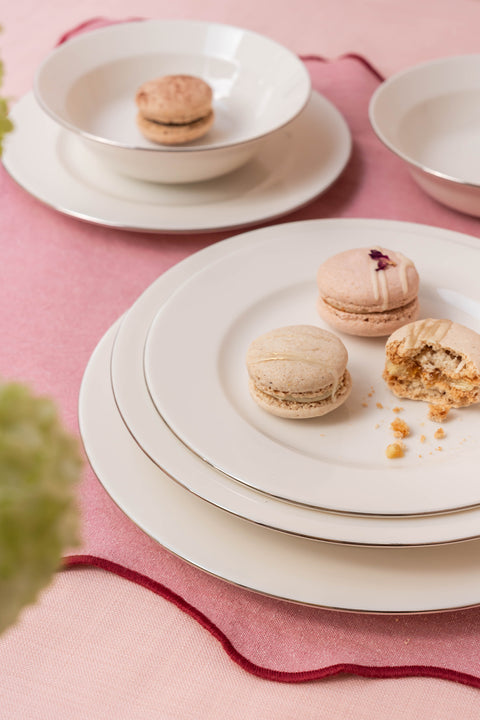 Soley | Ceyda | Gümüş Kenarlı 24 Parça 6 Kişilik Porselen Yemek Takımı