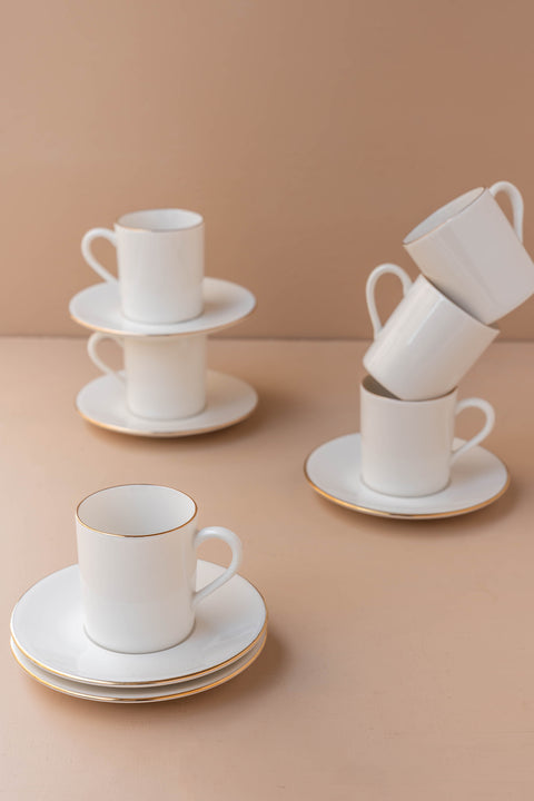 Soley | Ceyda | Altın Kenarlı 12 Parça 6 Kişilik Porselen Kahve Fincan Takımı