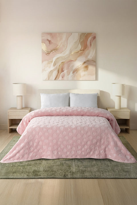 Amore | Emboss Kabartmalı Kalpli Tek Kişilik Battaniye | 160x220 cm