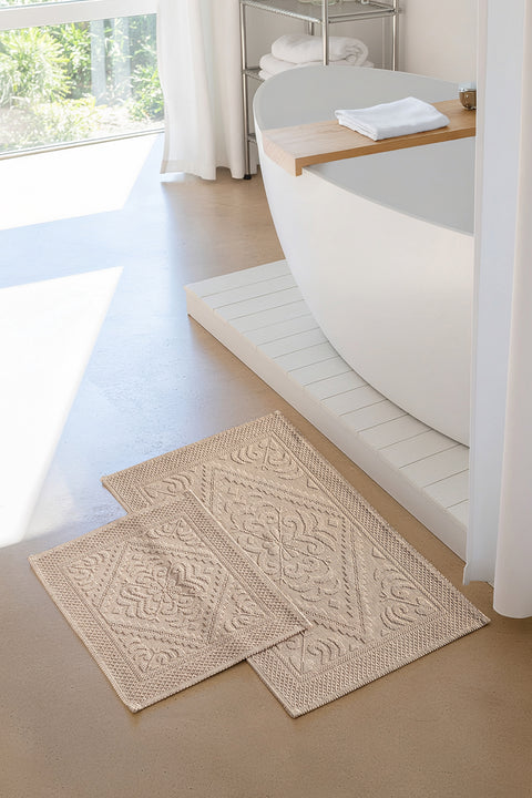 Violetta | 2'li Banyo Paspas Seti | Kaymaz Taban %100 Pamuk | 60x100 - 50x60 cm