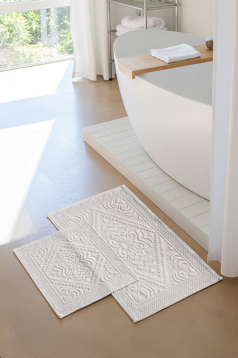 Violetta | 2'li Banyo Paspas Seti | Kaymaz Taban %100 Pamuk | 60x100 - 50x60 cm