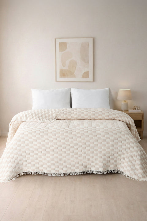 Soley | Cuadro | Tek Kişilik 3 Kat Müslin Yatak Örtüsü Yorgan | 170x220 cm