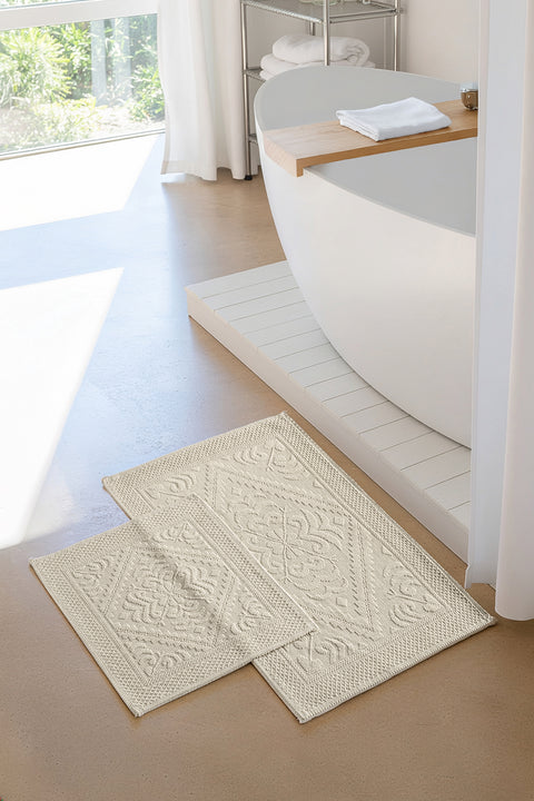 Violetta | 2'li Banyo Paspas Seti | Kaymaz Taban %100 Pamuk | 60x100 - 50x60 cm