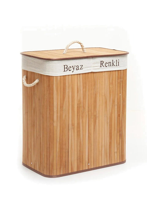 Foldi | Bamboo Çift Hazneli Örme Çamaşır Sepeti