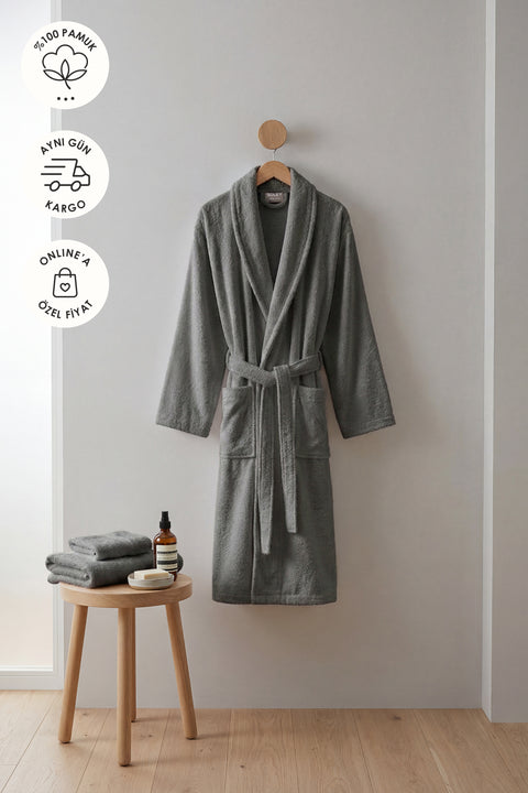 Minerva | Ekstra Yumuşak %100 Pamuk Kadın / Erkek Unisex Bornoz