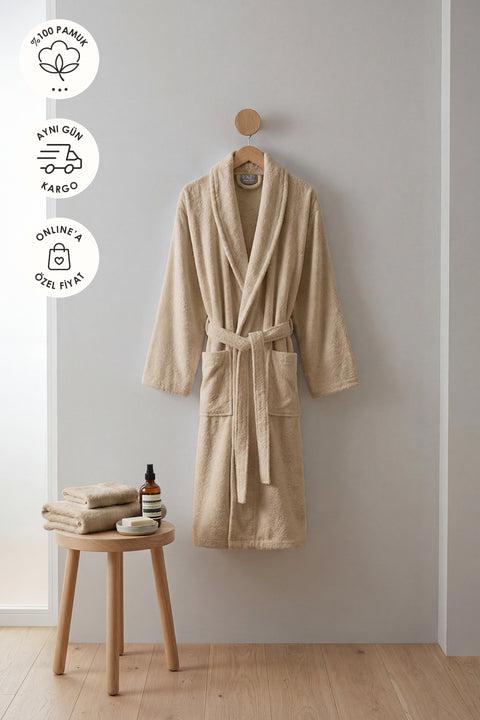 Minerva | Ekstra Yumuşak %100 Pamuk Kadın / Erkek Unisex Bornoz