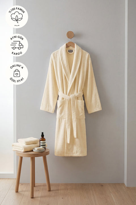 Minerva | Ekstra Yumuşak %100 Pamuk Kadın / Erkek Unisex Bornoz
