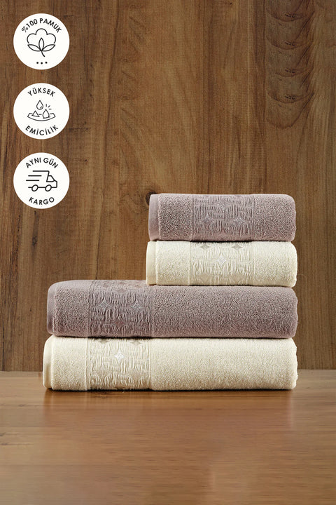 Oppolo | Ekstra Yumuşak Pamuklu Eponj 4'lü Havlu Seti