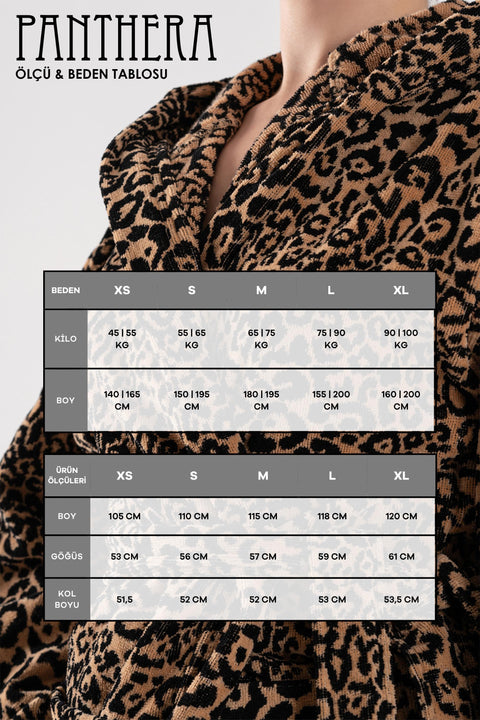 Panthera | %100 Pamuk Leopar Desenli Kadın / Erkek Kadife Bornoz