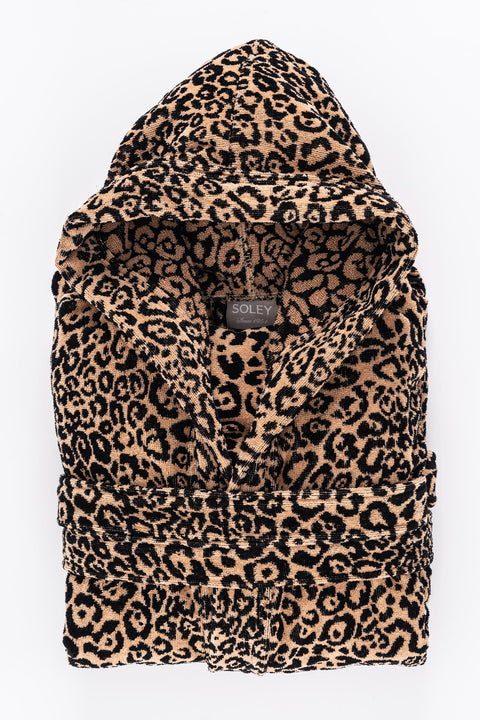 Panthera | %100 Pamuk Leopar Desenli Kadın / Erkek Kadife Bornoz