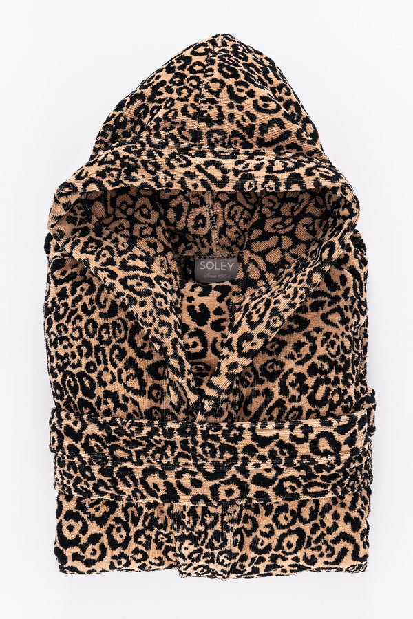 Panthera | %100 Pamuk Leopar Desenli Kadın / Erkek Kadife Bornoz