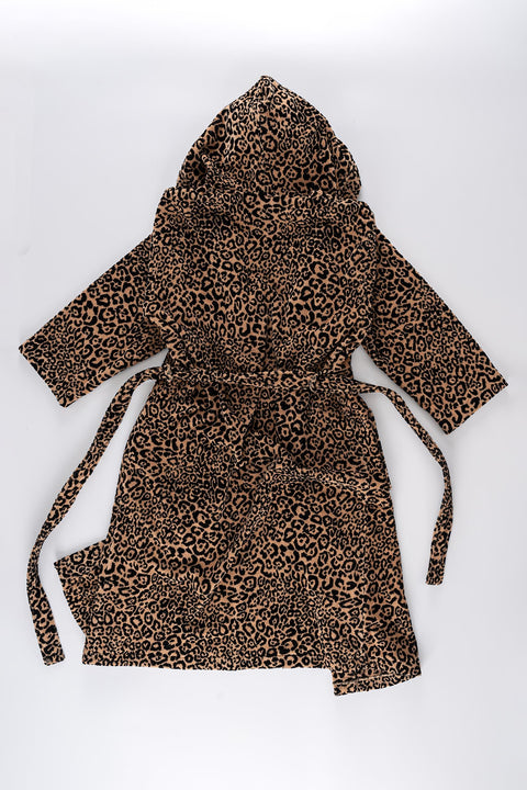 Panthera | %100 Pamuk Leopar Desenli Kadın / Erkek Kadife Bornoz